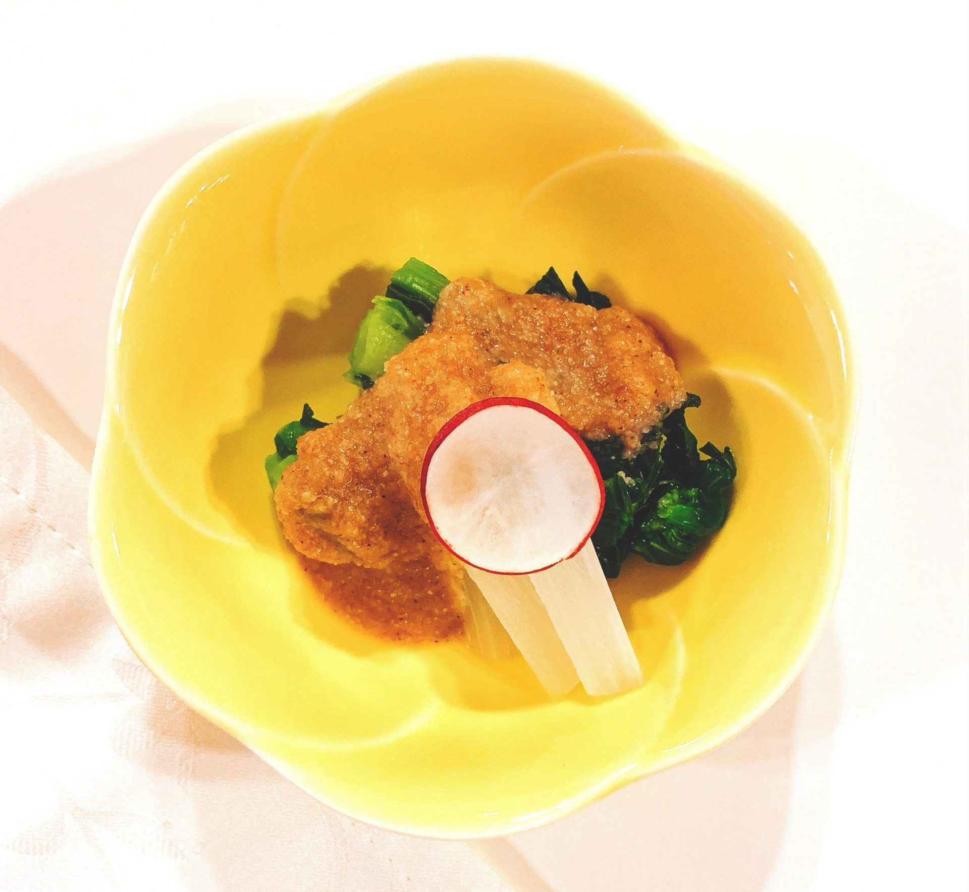 鱈と蓮根饅頭の香り蒸し